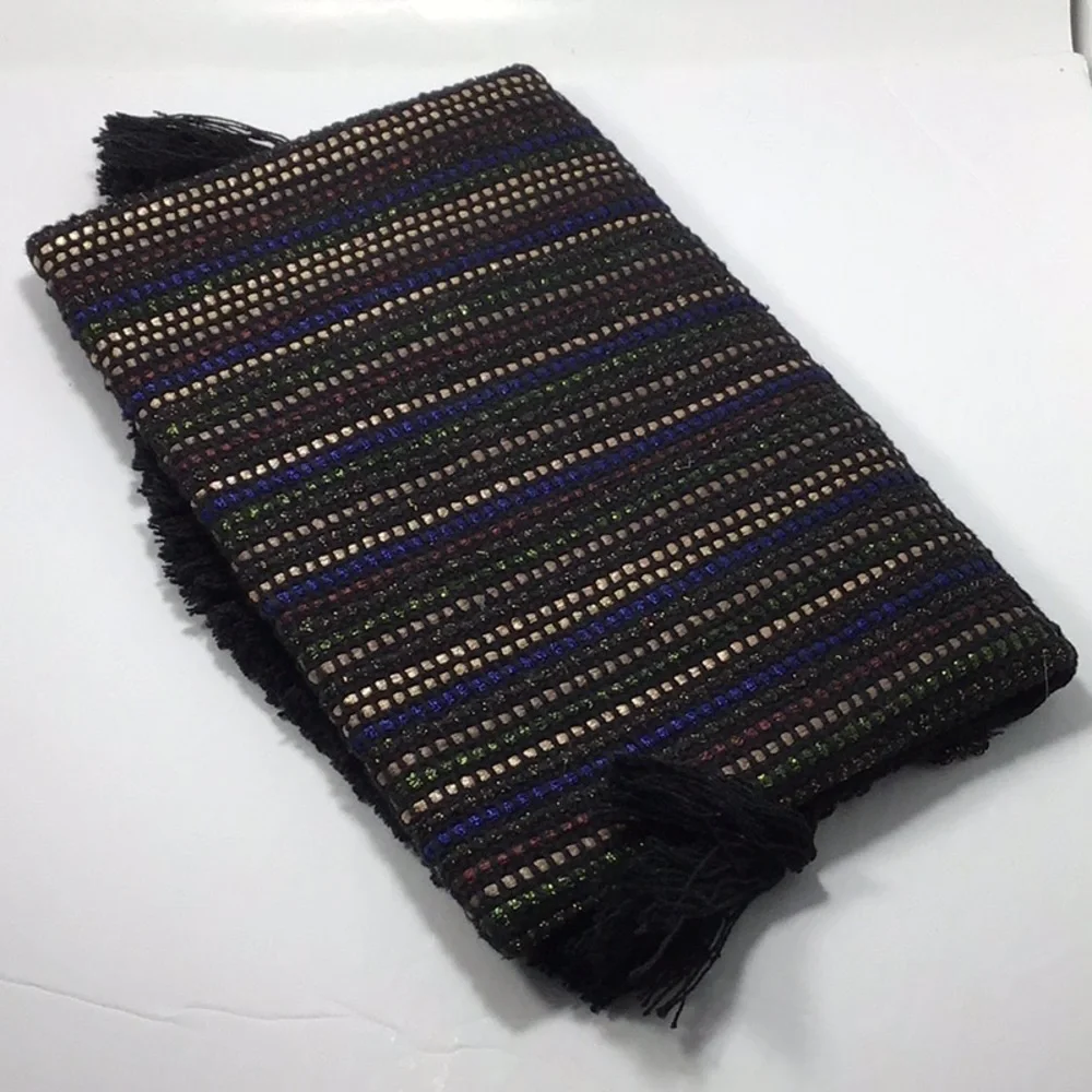 Stella & Dot Taj Black/Metallic Multicolored Woven Clutch.
